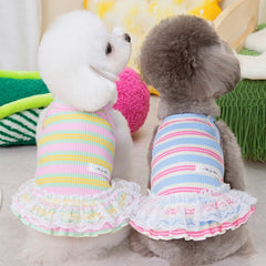 Stripped Dog Dress Clothes Summer Colorful Puppy Skirt