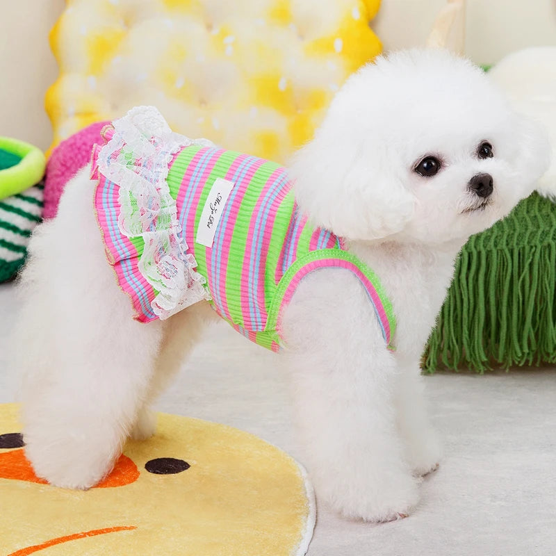 Stripped Dog Dress Clothes Summer Colorful Puppy Skirt